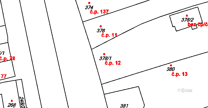 Cvrčovice 12 na parcele st. 378/1 v KÚ Cvrčovice u Pohořelic, Katastrální mapa