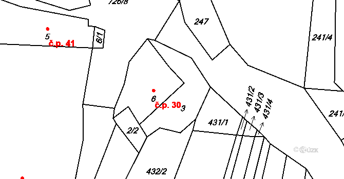 Malinec 30, Kbel na parcele st. 6 v KÚ Malinec, Katastrální mapa