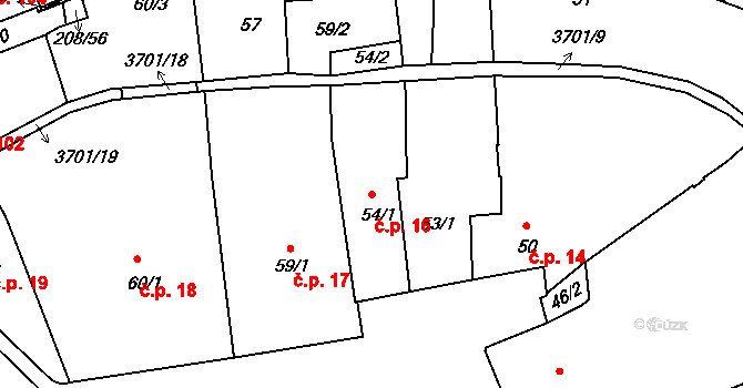 Holešov 16 na parcele st. 54/1 v KÚ Holešov, Katastrální mapa