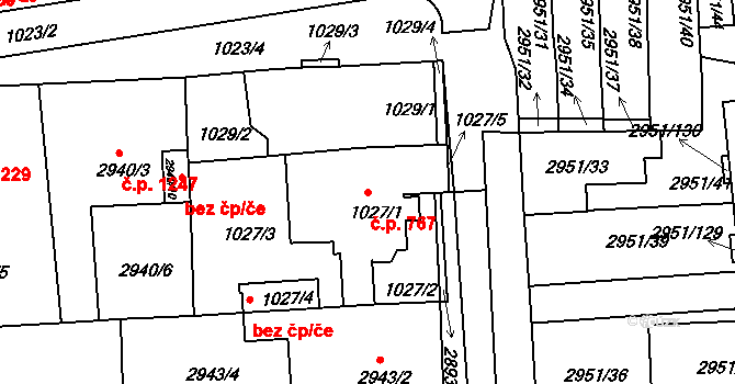 Holešov 767 na parcele st. 1027/1 v KÚ Holešov, Katastrální mapa