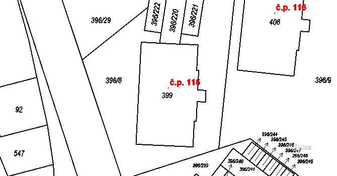 Loučná 115, Loučná pod Klínovcem na parcele st. 399 v KÚ Loučná pod Klínovcem, Katastrální mapa