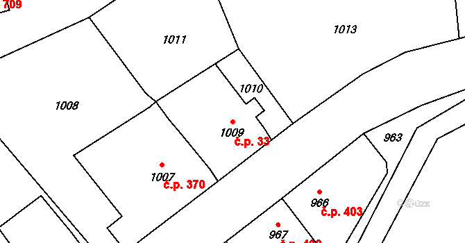 Konice 33 na parcele st. 1009 v KÚ Konice, Katastrální mapa