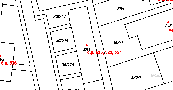 Přímětice 523,524,525, Znojmo na parcele st. 583 v KÚ Přímětice, Katastrální mapa