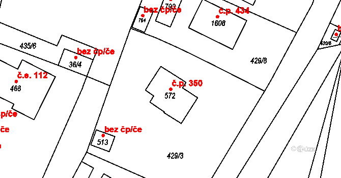 Vranov nad Dyjí 350 na parcele st. 572 v KÚ Vranov nad Dyjí, Katastrální mapa