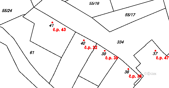Prosenice 22 na parcele st. 40 v KÚ Prosenice, Katastrální mapa