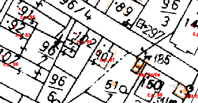 Kouty 87 na parcele st. 90 v KÚ Kouty u Poděbrad, Katastrální mapa