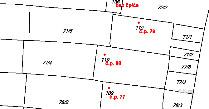Drahotěšice 86 na parcele st. 119 v KÚ Drahotěšice, Katastrální mapa