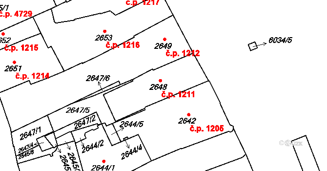 Jihlava 1211 na parcele st. 2648 v KÚ Jihlava, Katastrální mapa
