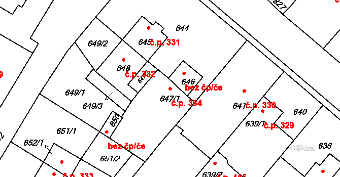 Sudoměřice 384 na parcele st. 647/1 v KÚ Sudoměřice, Katastrální mapa