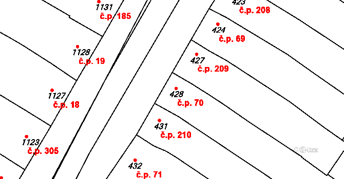 Svatobořice 70, Svatobořice-Mistřín na parcele st. 428 v KÚ Svatobořice, Katastrální mapa