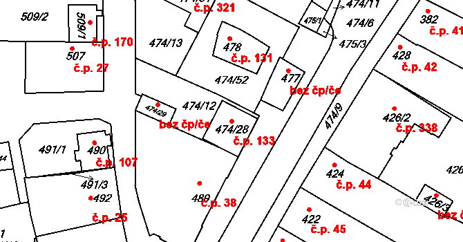 Milokošť 133, Veselí nad Moravou na parcele st. 474/28 v KÚ Milokošť, Katastrální mapa