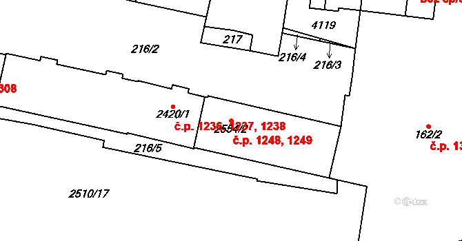 Kyjov 1248,1249 na parcele st. 2554/2 v KÚ Kyjov, Katastrální mapa