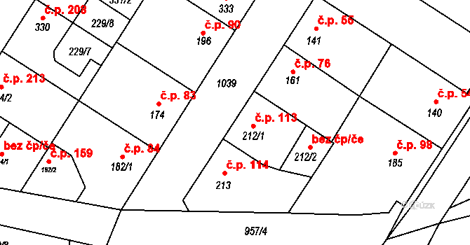 Humny 113, Pchery na parcele st. 212/1 v KÚ Pchery, Katastrální mapa