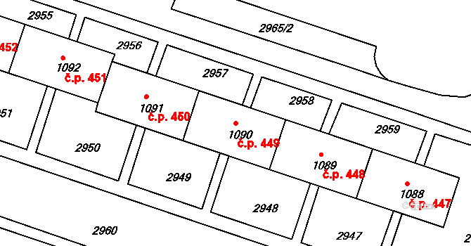 Pod Cvilínem 449, Krnov na parcele st. 1090 v KÚ Opavské Předměstí, Katastrální mapa