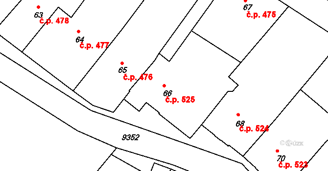 Slavonice 525 na parcele st. 66 v KÚ Slavonice, Katastrální mapa