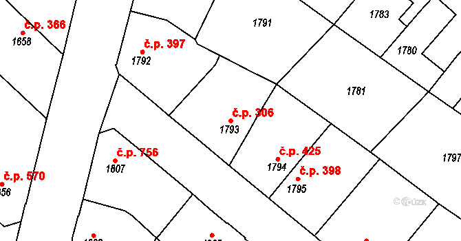 Mnichovo Hradiště 306 na parcele st. 1793 v KÚ Mnichovo Hradiště, Katastrální mapa