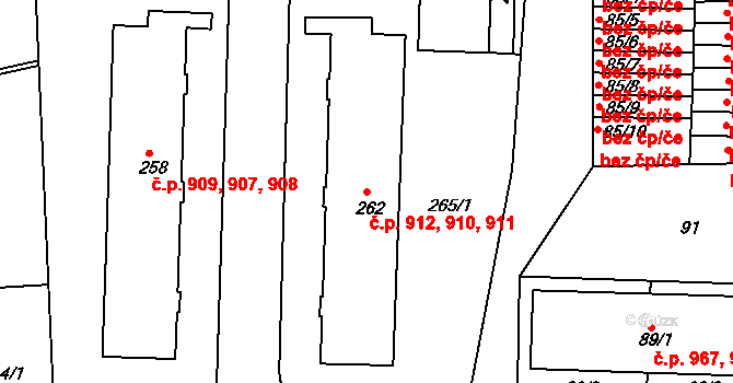 Mnichovo Hradiště 910,911,912 na parcele st. 262 v KÚ Mnichovo Hradiště, Katastrální mapa