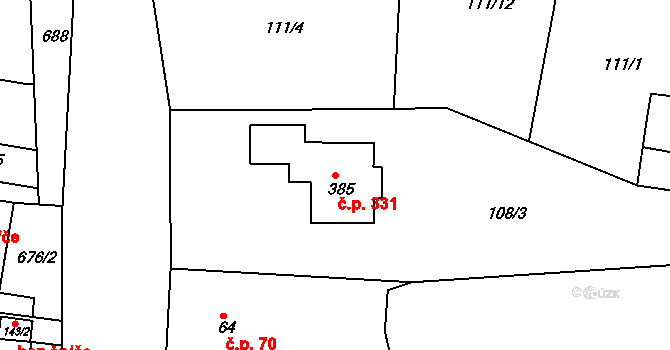Předměřice nad Labem 331 na parcele st. 385 v KÚ Předměřice nad Labem, Katastrální mapa