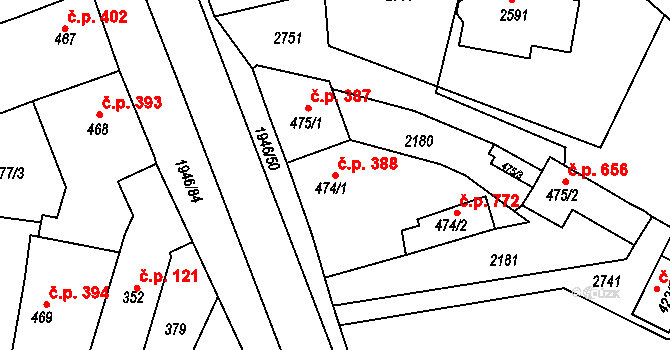 Třebechovice pod Orebem 388 na parcele st. 474/1 v KÚ Třebechovice pod Orebem, Katastrální mapa