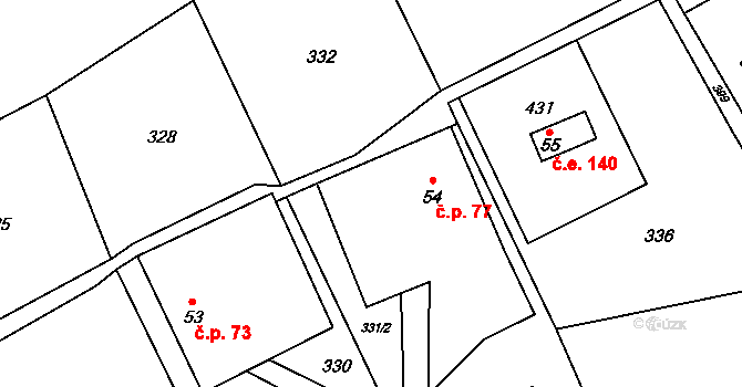 Žipotín 77, Gruna na parcele st. 54 v KÚ Žipotín, Katastrální mapa