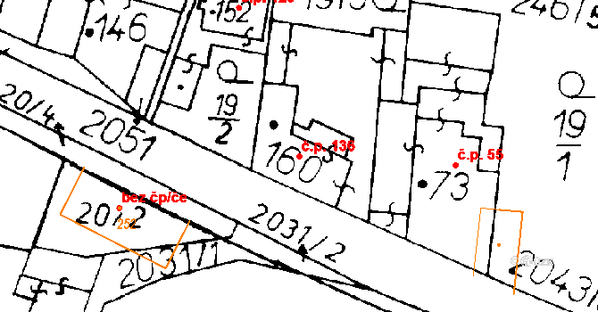 Ředhošť 136, Mšené-lázně na parcele st. 160 v KÚ Ředhošť, Katastrální mapa