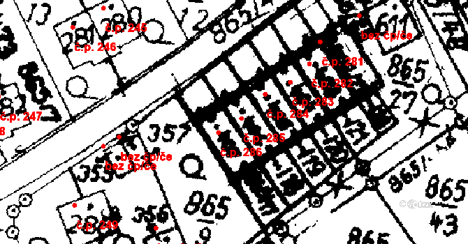Pecka 285 na parcele st. 406 v KÚ Pecka, Katastrální mapa