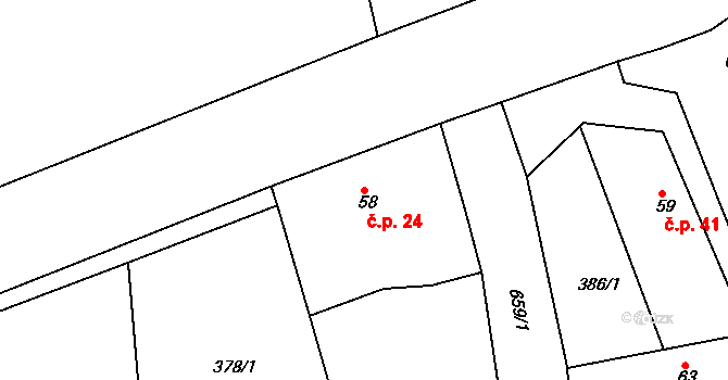 Čejkovice 24, Podhradí na parcele st. 58 v KÚ Čejkovice u Jičína, Katastrální mapa