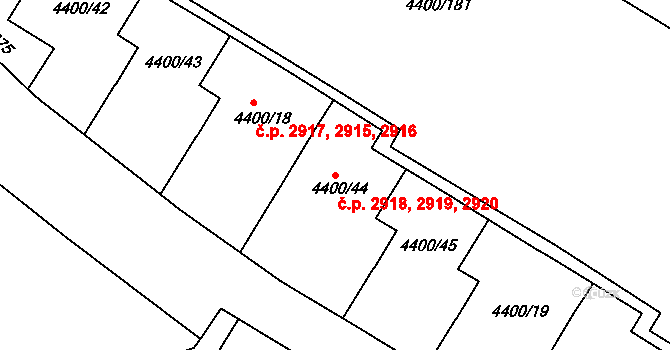 Severní Terasa 2918,2919,2920, Ústí nad Labem na parcele st. 4400/44 v KÚ Ústí nad Labem, Katastrální mapa