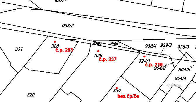 Milovice 237 na parcele st. 326 v KÚ Milovice nad Labem, Katastrální mapa