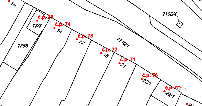 Rouchovany 72 na parcele st. 18 v KÚ Rouchovany, Katastrální mapa