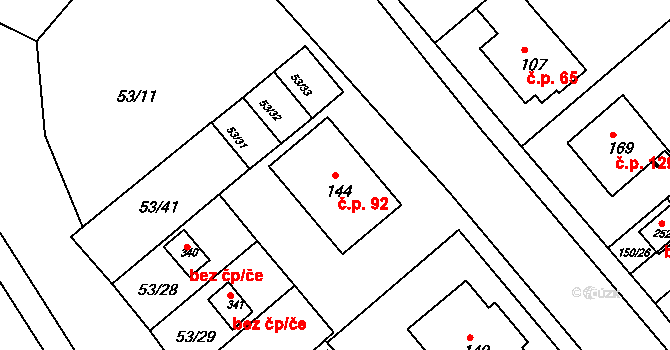 Týn 92, Třebíč na parcele st. 144 v KÚ Týn u Třebíče, Katastrální mapa