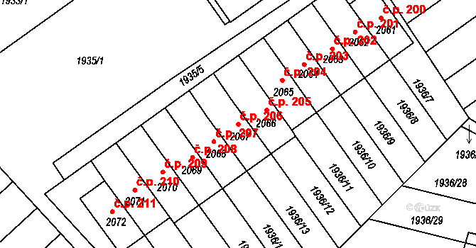 Zahájí 206, Litomyšl na parcele st. 2067 v KÚ Litomyšl, Katastrální mapa