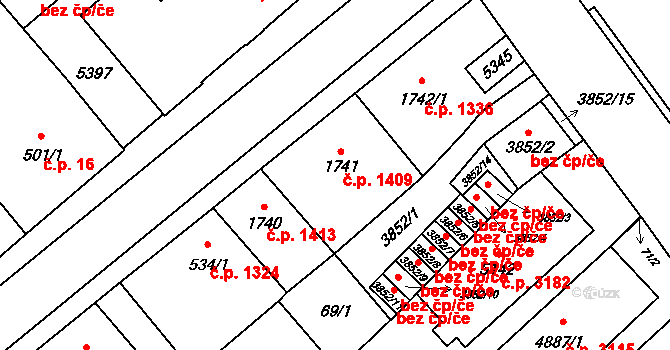 Břeclav 1409 na parcele st. 1741 v KÚ Břeclav, Katastrální mapa