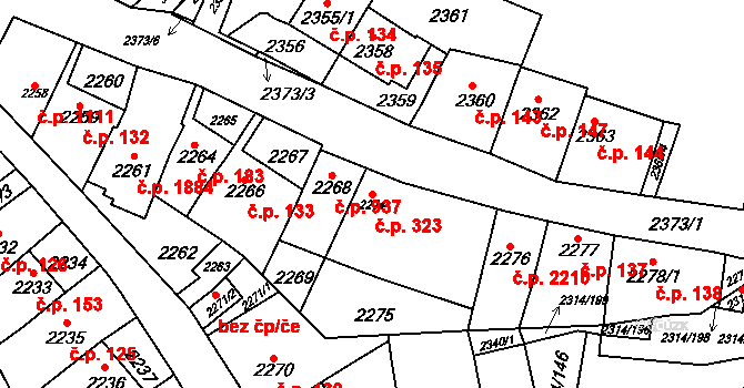 Řečkovice 323, Brno na parcele st. 2274/1 v KÚ Řečkovice, Katastrální mapa