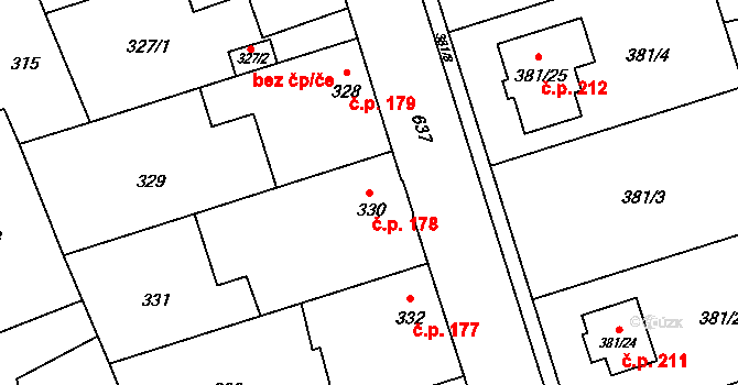 Slavětín 178 na parcele st. 330 v KÚ Slavětín nad Ohří, Katastrální mapa