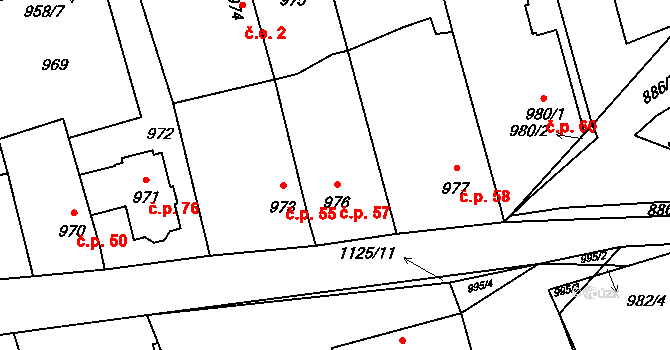 Chlumec 57, Olešník na parcele st. 976 v KÚ Olešník, Katastrální mapa