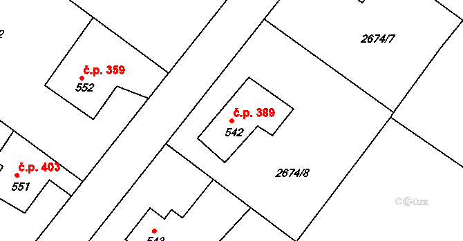 Janovice 389 na parcele st. 542 v KÚ Janovice u Frýdku-Místku, Katastrální mapa