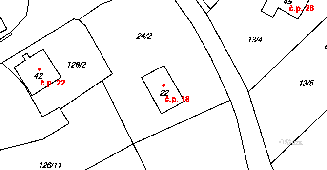 Komorno 18, Blovice na parcele st. 22 v KÚ Komorno, Katastrální mapa