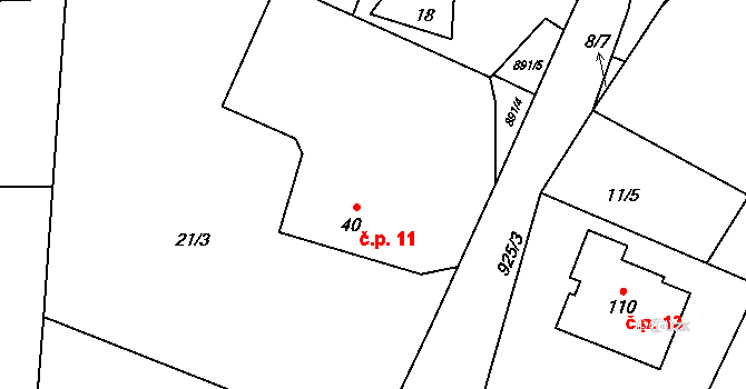 Kotvina 11, Okounov na parcele st. 40/3 v KÚ Kotvina, Katastrální mapa