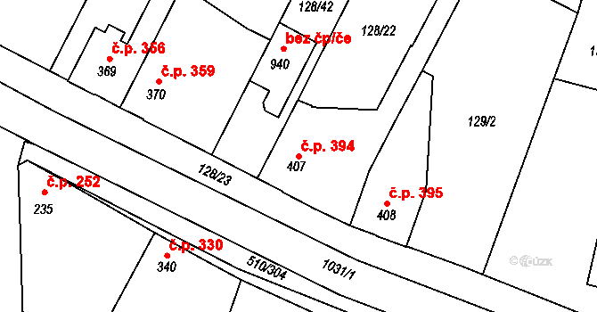 Sendražice 394, Kolín na parcele st. 407 v KÚ Sendražice u Kolína, Katastrální mapa