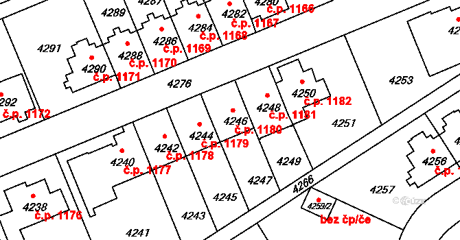 Záběhlice 1180, Praha na parcele st. 4246 v KÚ Záběhlice, Katastrální mapa