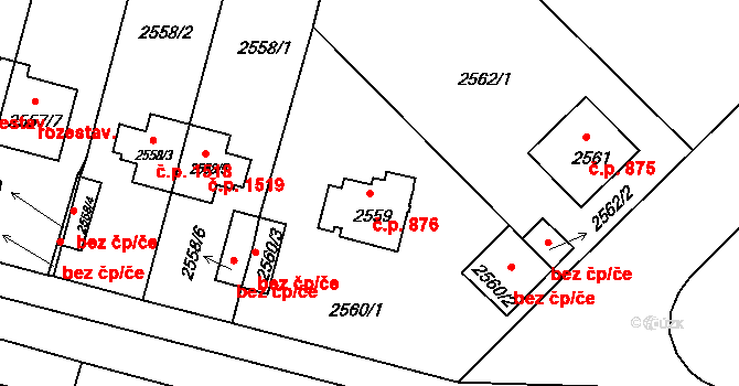 Braník 876, Praha na parcele st. 2559 v KÚ Braník, Katastrální mapa