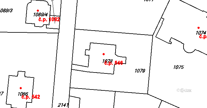 Střešovice 546, Praha na parcele st. 1078 v KÚ Střešovice, Katastrální mapa