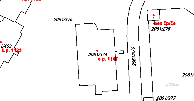 České Budějovice 2 1147, České Budějovice na parcele st. 2061/374 v KÚ České Budějovice 2, Katastrální mapa