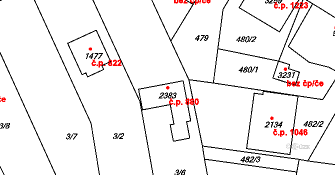 Sezimovo Ústí 880 na parcele st. 2383 v KÚ Sezimovo Ústí, Katastrální mapa