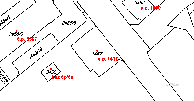 Chomutov 1417 na parcele st. 3457 v KÚ Chomutov I, Katastrální mapa
