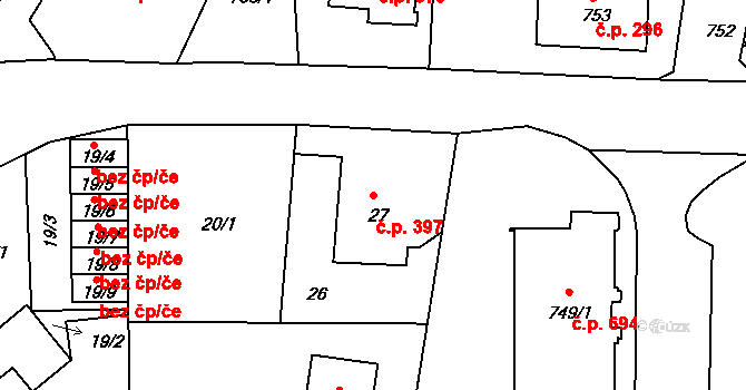 Liberec XIV-Ruprechtice 397, Liberec na parcele st. 27 v KÚ Ruprechtice, Katastrální mapa