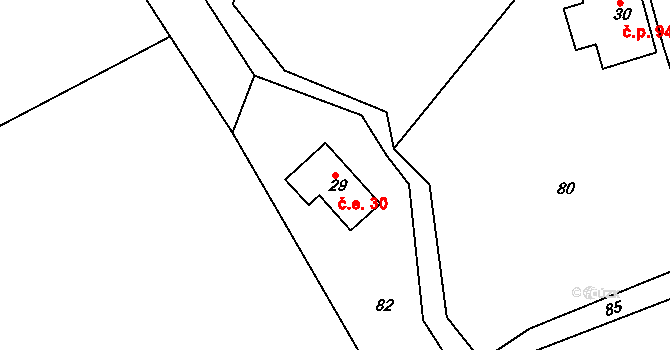 Jívka 30 na parcele st. 29 v KÚ Dolní Vernéřovice, Katastrální mapa