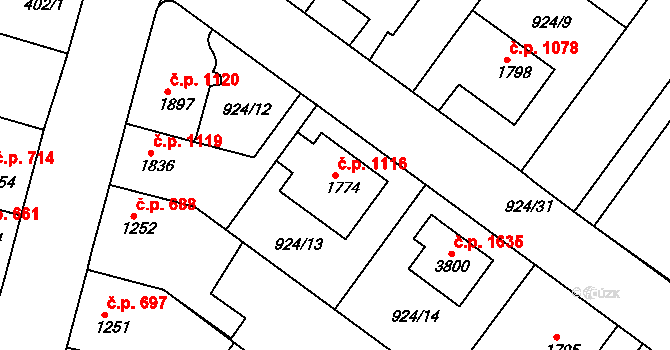 Pražské Předměstí 1116, Hradec Králové na parcele st. 1774 v KÚ Pražské Předměstí, Katastrální mapa