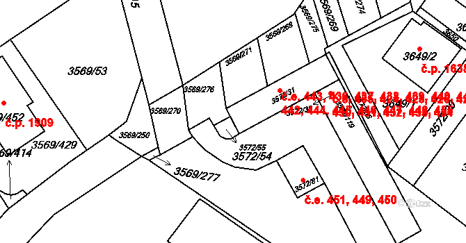 Šlapanice 436,437,438,439,440, na parcele st. 3572/31 v KÚ Šlapanice u Brna, Katastrální mapa